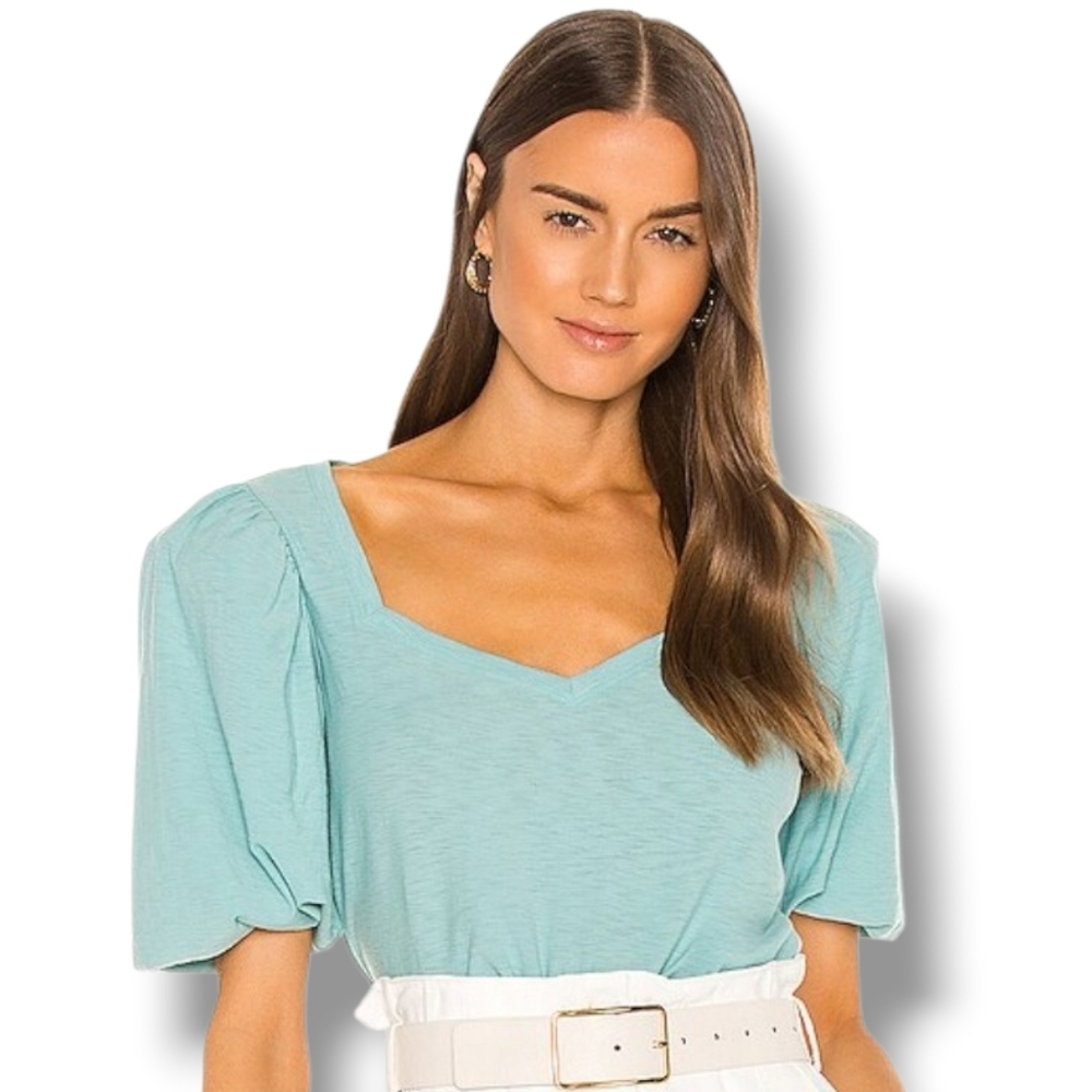 NWOT Nation LTD Heather Balloon Sleeve V-neck Blouse, Size Small